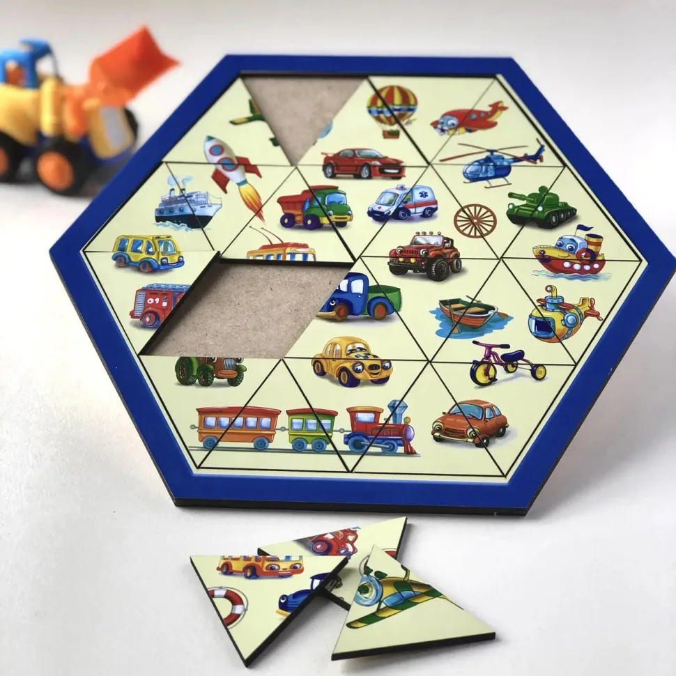 Дерев'яний пазл-головоломка Ubumblebees шестигранник 20х20 см кольоровий