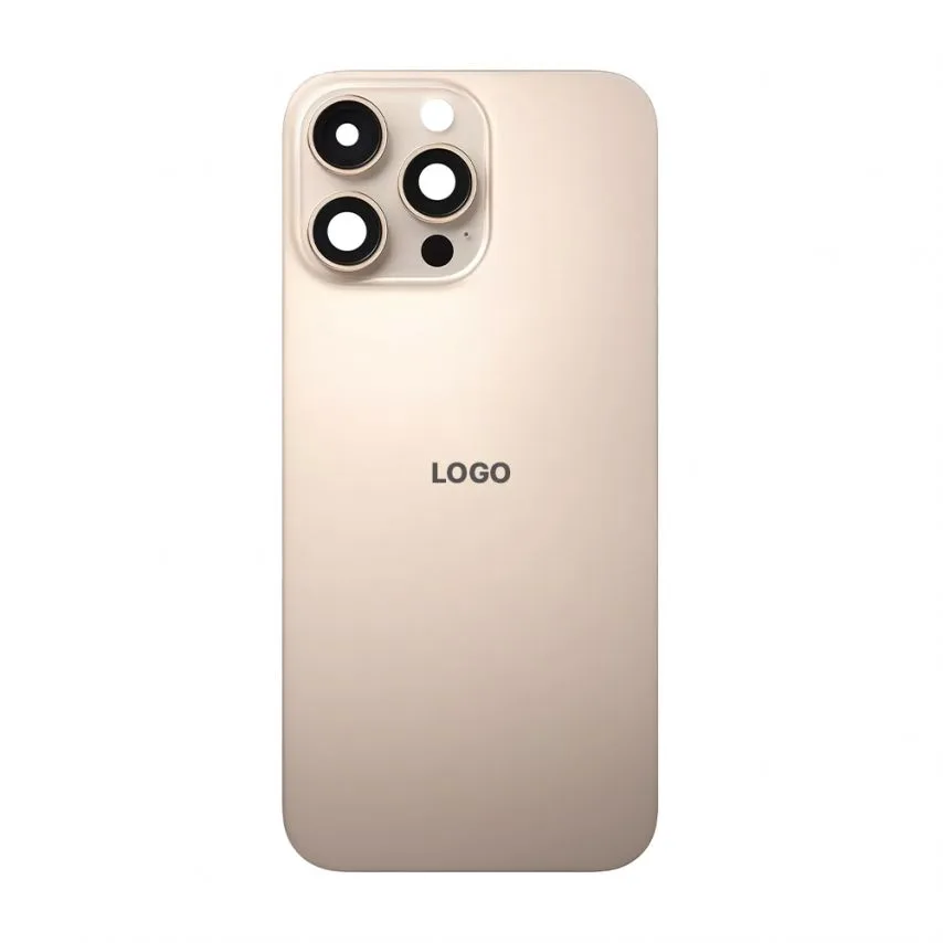 Задняя крышка Apple Natural Titanium 16 Pro Max серого цвета с рамкой и стеклом камеры оригинального качества.