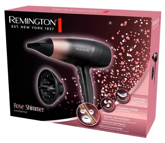 Фен Remington 2200 Вт обычный черный розовый с ионизацией и диффузором