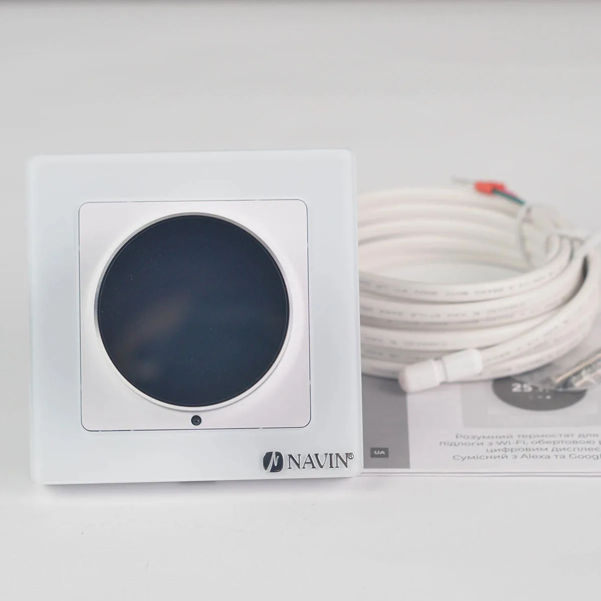 Терморегулятор Navin EH20R-16A 5...35 °C для теплої підлоги електронний Wi-Fi Tuya, Smart Life вбудований дротовий датчик 16A 230В білий