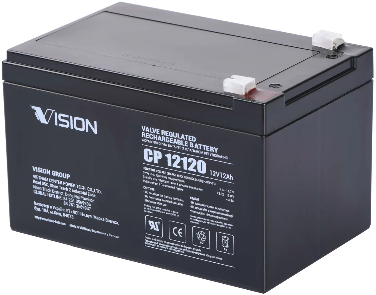 Акумуляторна батарея Vision CP, 12В, 12А•год, AGM