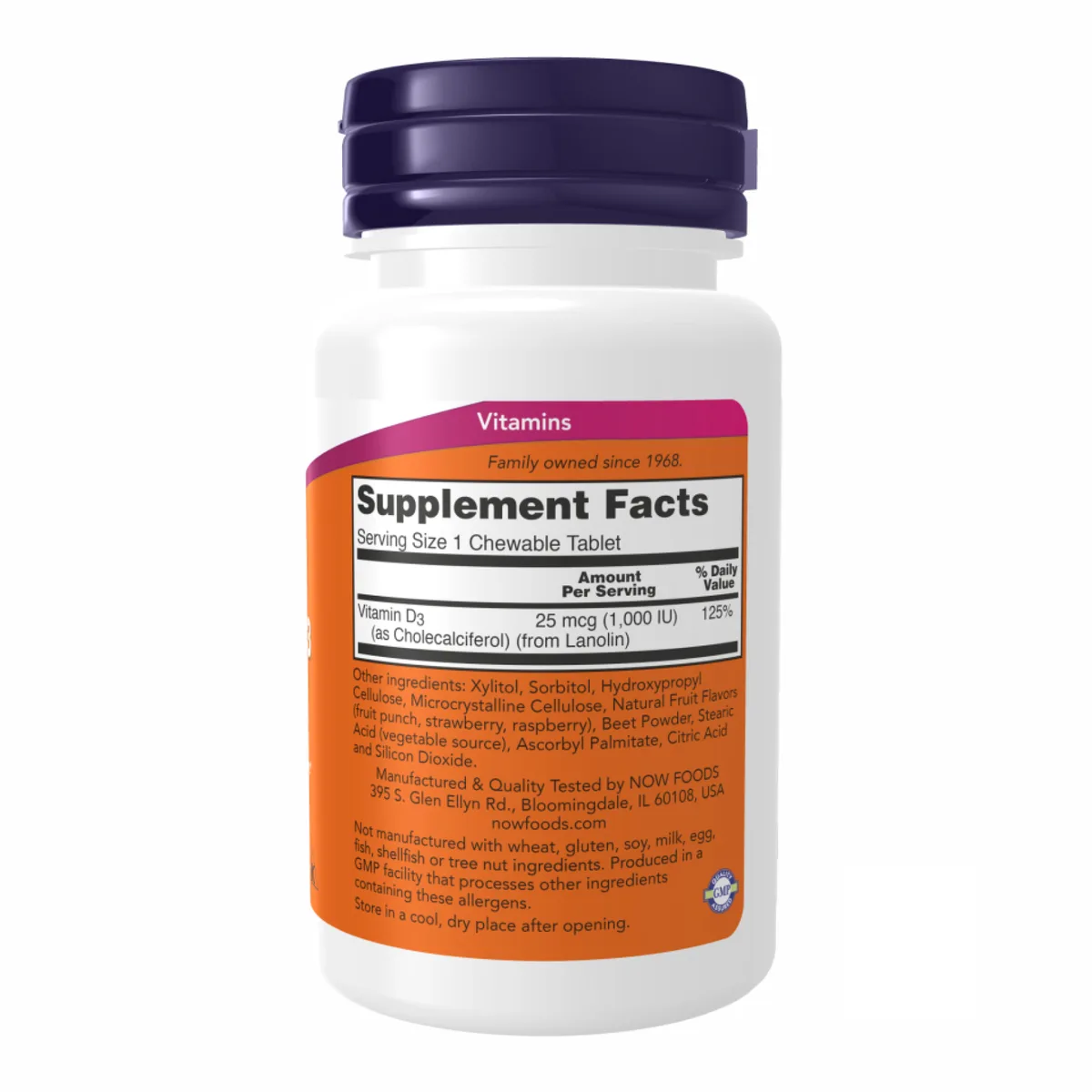 Жевательные таблетки VIT D-3 1000 IU Now Foods 180 шт Фруктовые