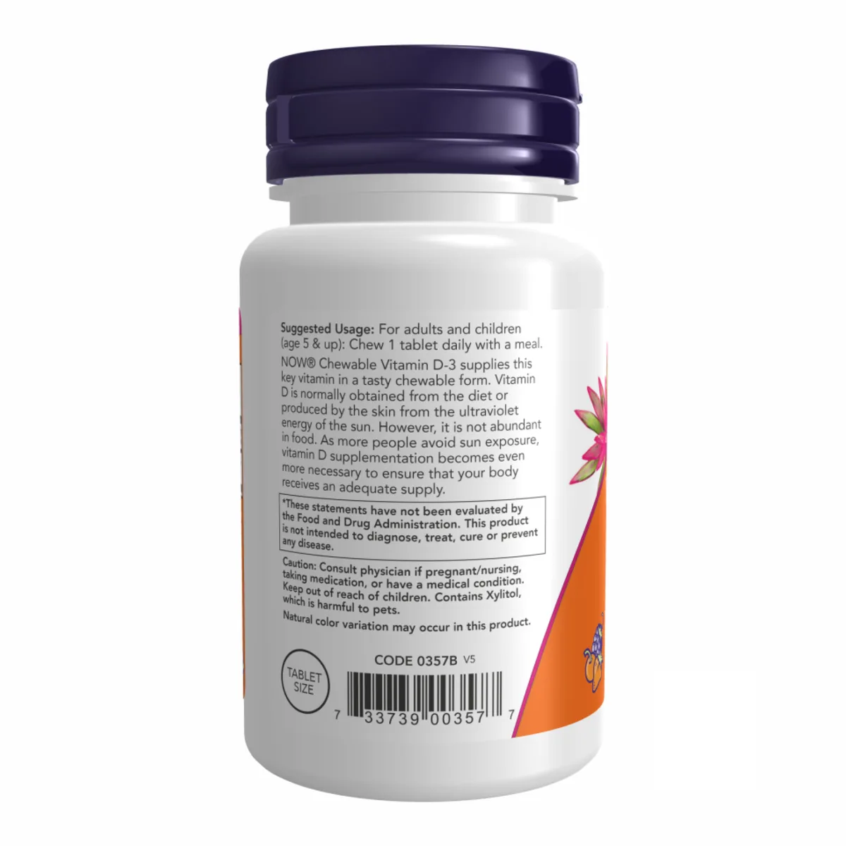 Жевательные таблетки VIT D-3 1000 IU Now Foods 180 шт Фруктовые