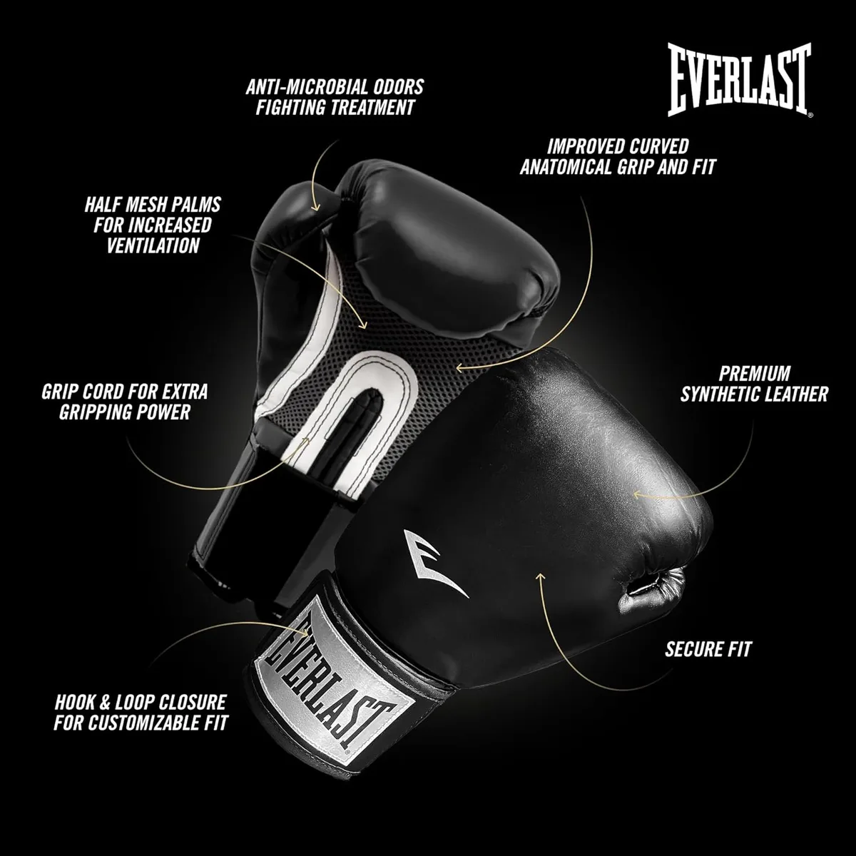 Боксерські рукавиці Everlast 100% поліуретан 16 унцій чорні унісекс