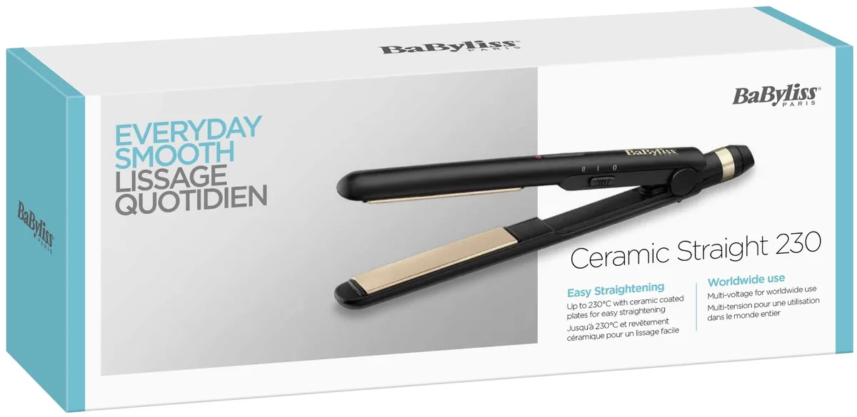 Випрямляч волосся Babyliss Ceramic Straight 230, 2 температурних режими, 200-230°C, з керамічним та турмаліновим покриттям, чорний