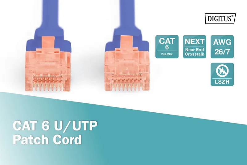 Патч-корд DIGITUS CAT 6 UTP, 10м, AWG 26/7, Cu, LSZH, синій