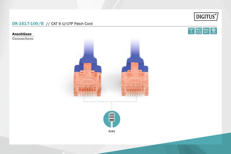 Патч-корд DIGITUS CAT 6 UTP, 10м, AWG 26/7, Cu, LSZH, синій