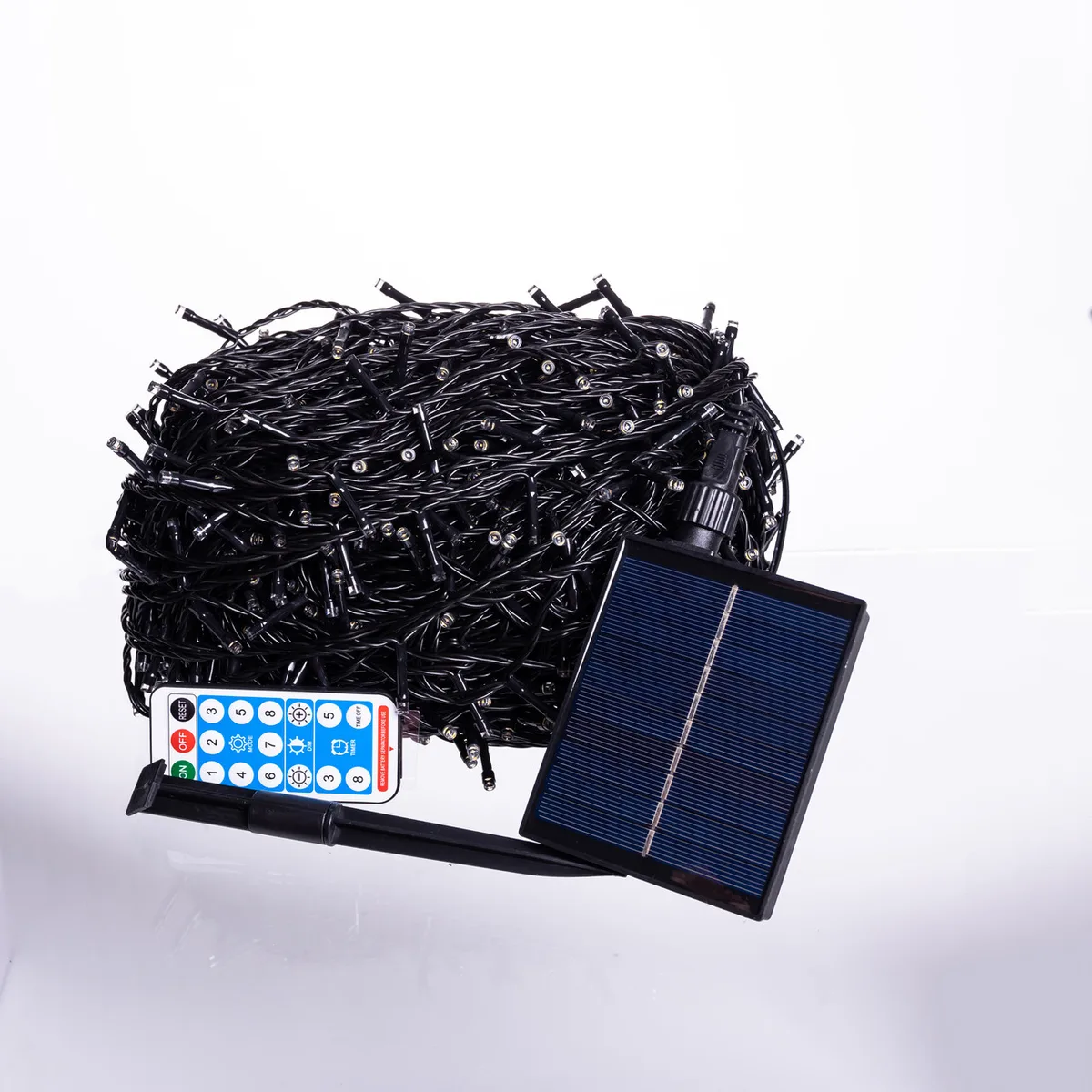 Новорічна гірлянда світлодіодна 100 м чорний провід жовте світло 1000 LED сонячна батарея