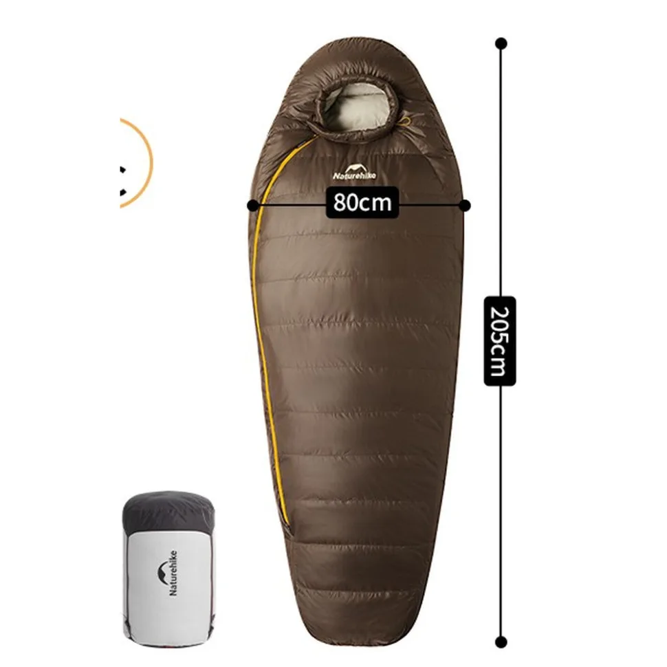 Спальник Naturehike з нейлону 20D 205х80 см темно-коричневий з качиним пухом 400 г