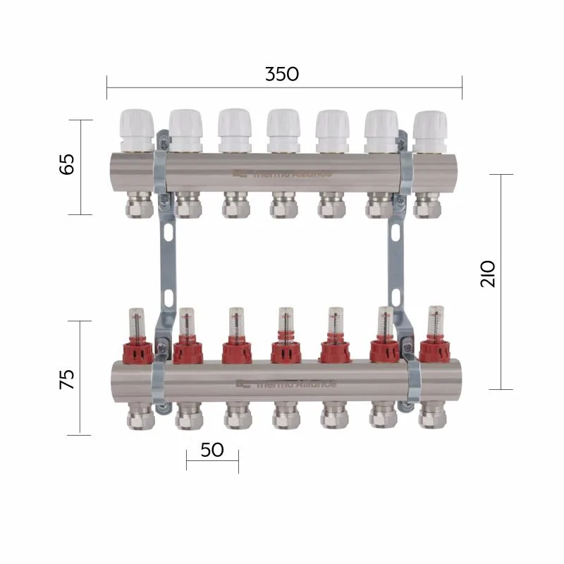 Коллектор латунный Thermo Alliance TAS235W7E 1" 7 выходов для систем отопления и водоснабжения