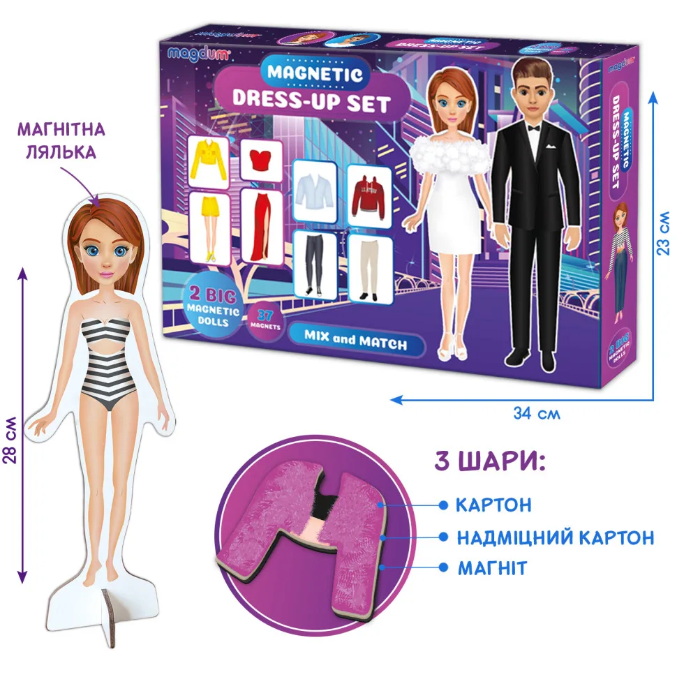 Настільна магнітна гра Magdum магнітна лялька 27 магнітів кольорова