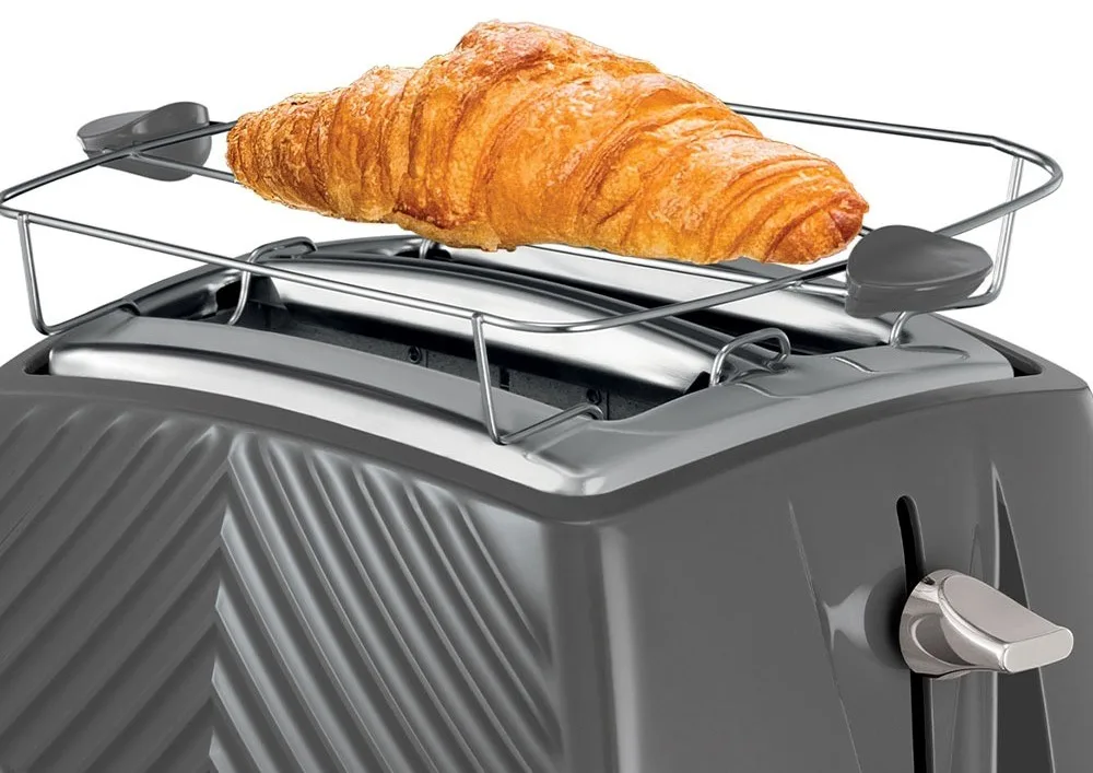 Тостер Russell Hobbs GrooWe на 2 скибочки, 850 Вт, функції підігріву та розморожування, пластиковий корпус, сірого кольору.