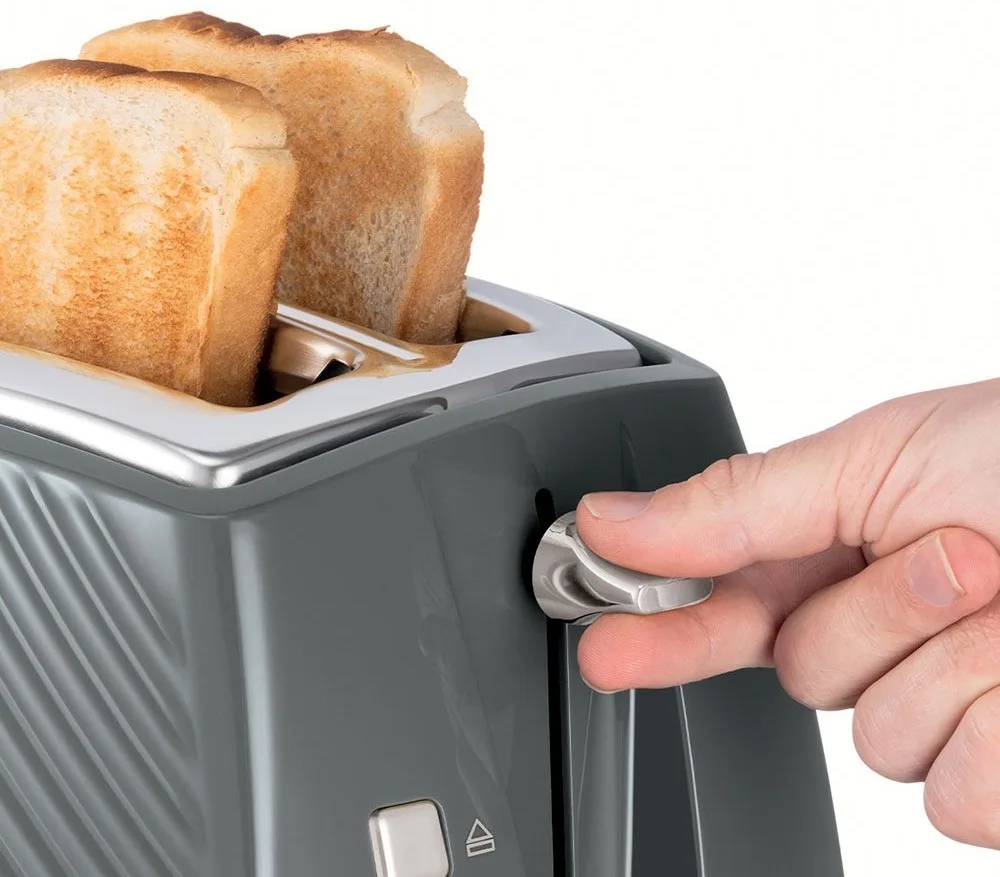 Тостер Russell Hobbs GrooWe на 2 скибочки, 850 Вт, функції підігріву та розморожування, пластиковий корпус, сірого кольору.