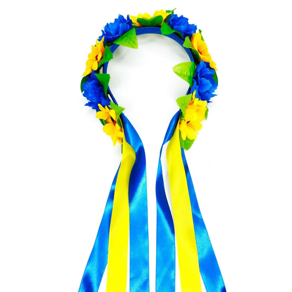 Ободок вінок об'ємні квіти комбінований 20 см багатоколірний