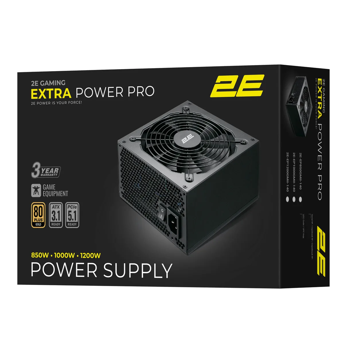 Блок живлення  2E GAMING Extra Power Pro ATX3.1 GEN5.0  (1200W), >90%, 80+ Gold, 140мм, 1xMB 24pin(20+4), 2xCPU 8pin(4+4), 3xMolex, 9xSATA, 6xPCIe 8pin(6+2), 1xPCIe GEN5 16pin, Full Modular