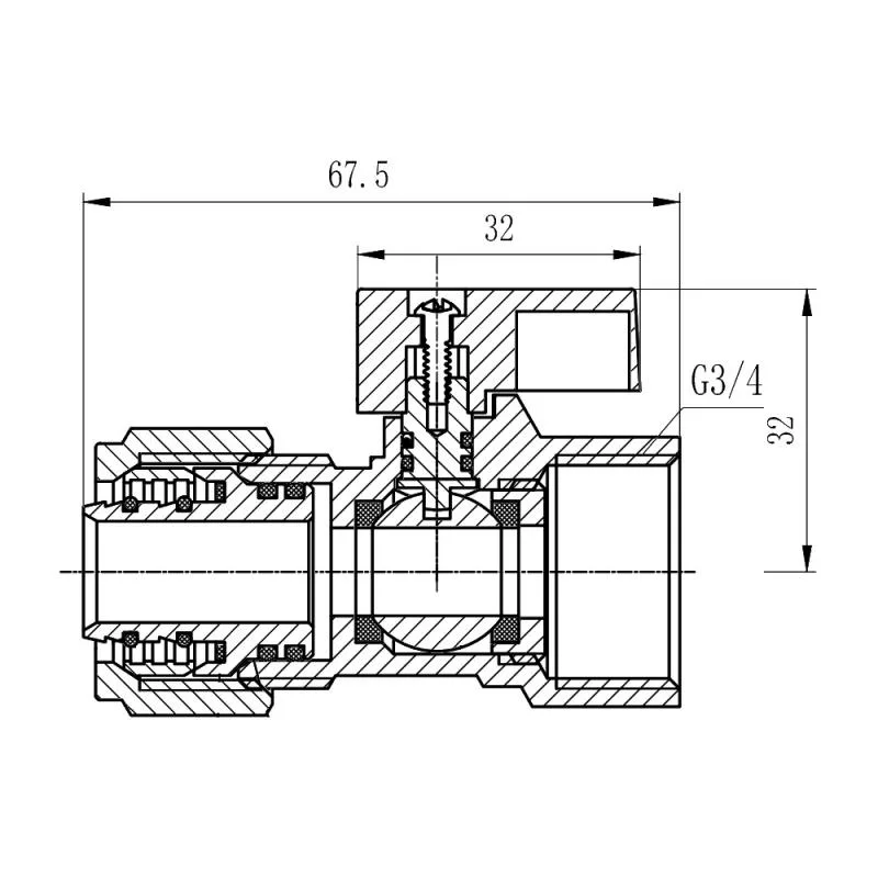 Кран шаровой обжимной Thermo Alliance Forte 20х3/4" латунь никелированная
