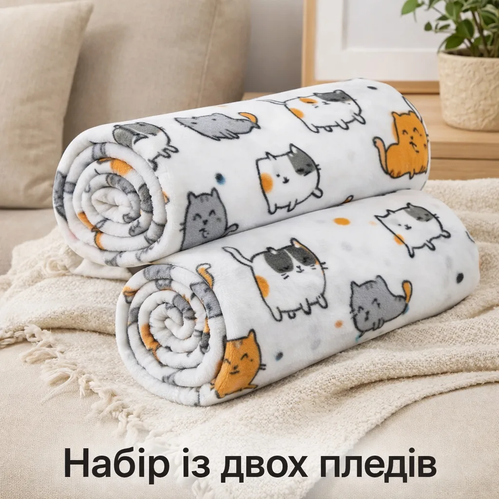 Набір флісових пледів Love You 150x200 см Різнокольорові Веселі котики