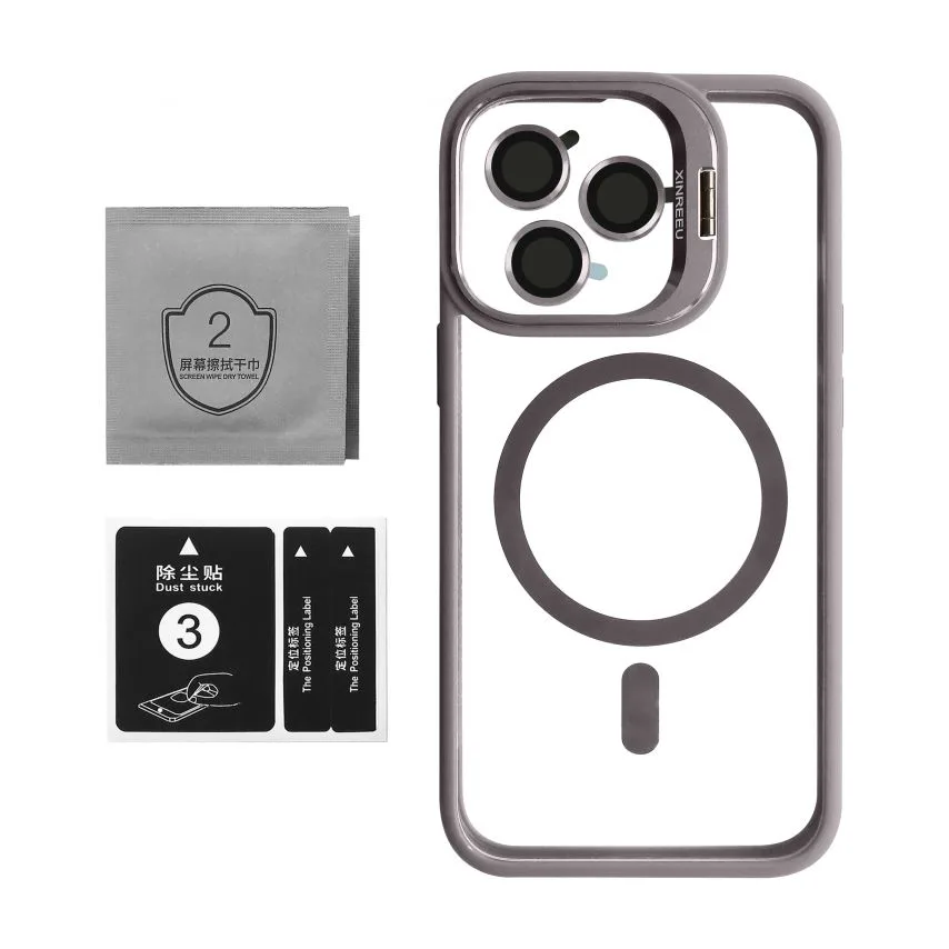 Чохол MagSafe для iPhone 13 Pro Max силікон пластик  light grey з підставкою захистом для камер