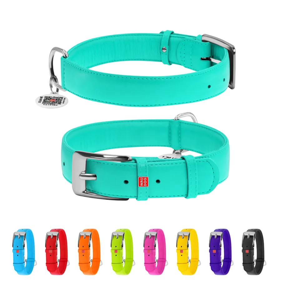 Нашийник WAUDOG Glamour XL 35 мм шкіряний ментоловий 46-60 см з QR паспортом