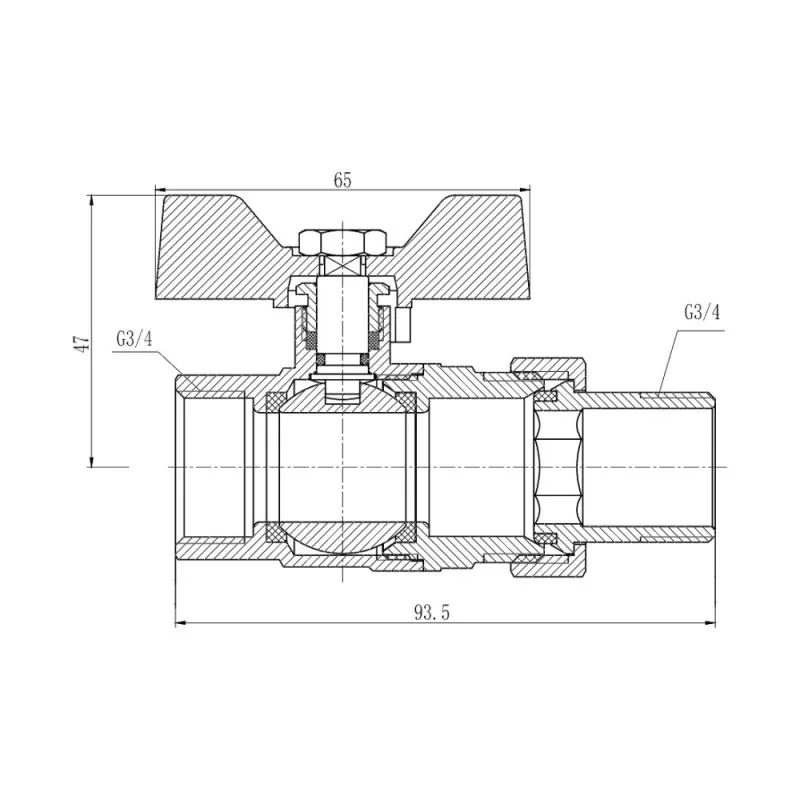 Кран шаровой 3/4" прямой латунный бабочка Thermo Alliance Forte