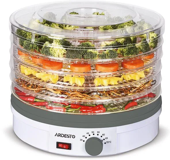 Сушарка для продуктів ARDESTO FDB-5320, потужність 245 Вт, з 5 піддонами (3 см), діаметр 32 см, максимальна температура 70°C, з ре
