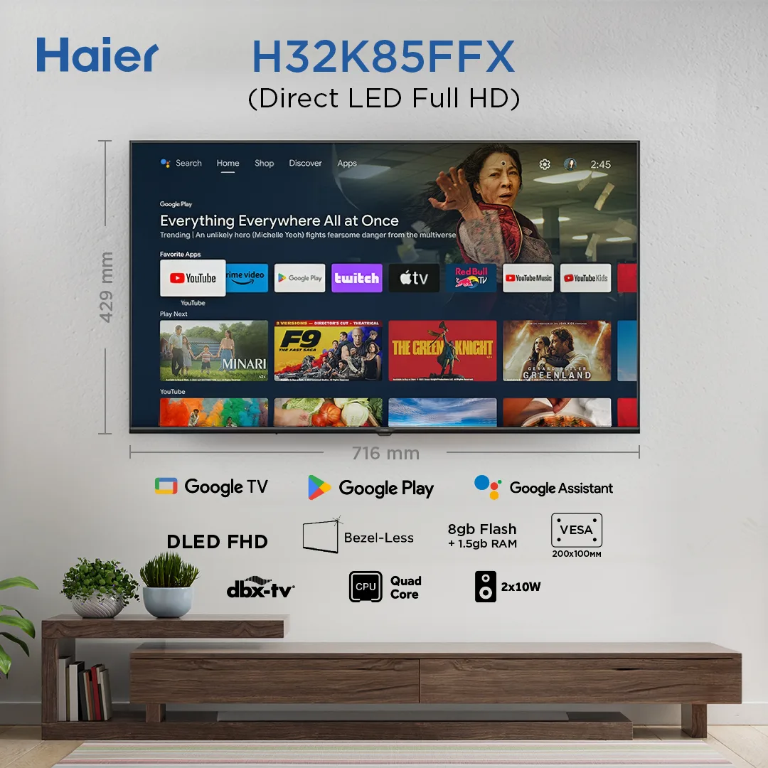 LED-телевізор Haier 32 дюйми Full HD Smart TV чорний