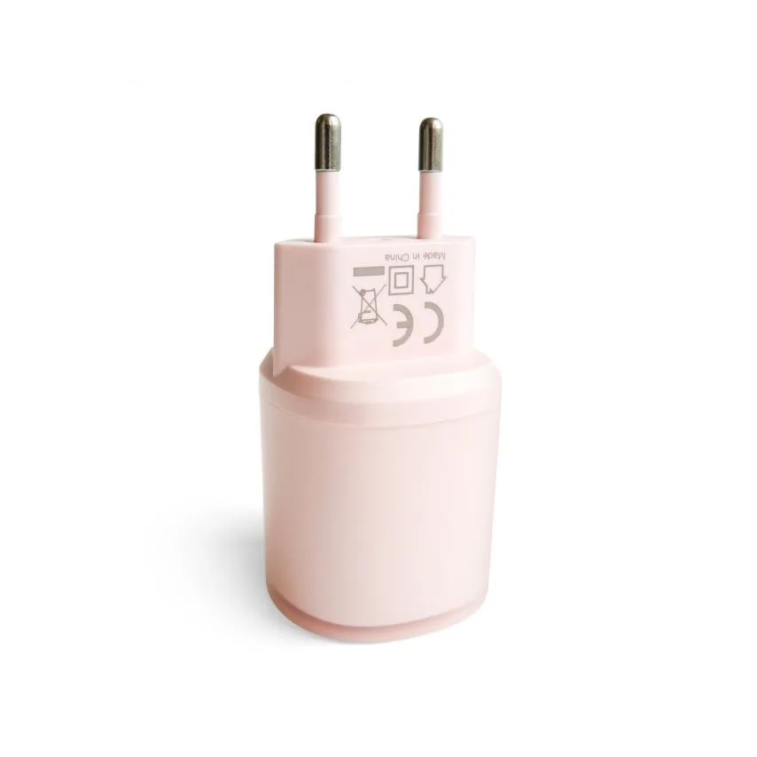 Мережевий зарядний пристрій XO 1USB 18W Quick Charge 3.0 + кабель Lightning 1м Рожевий