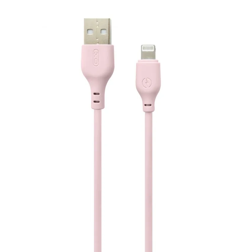 Мережевий зарядний пристрій XO 1USB 18W Quick Charge 3.0 + кабель Lightning 1м Рожевий