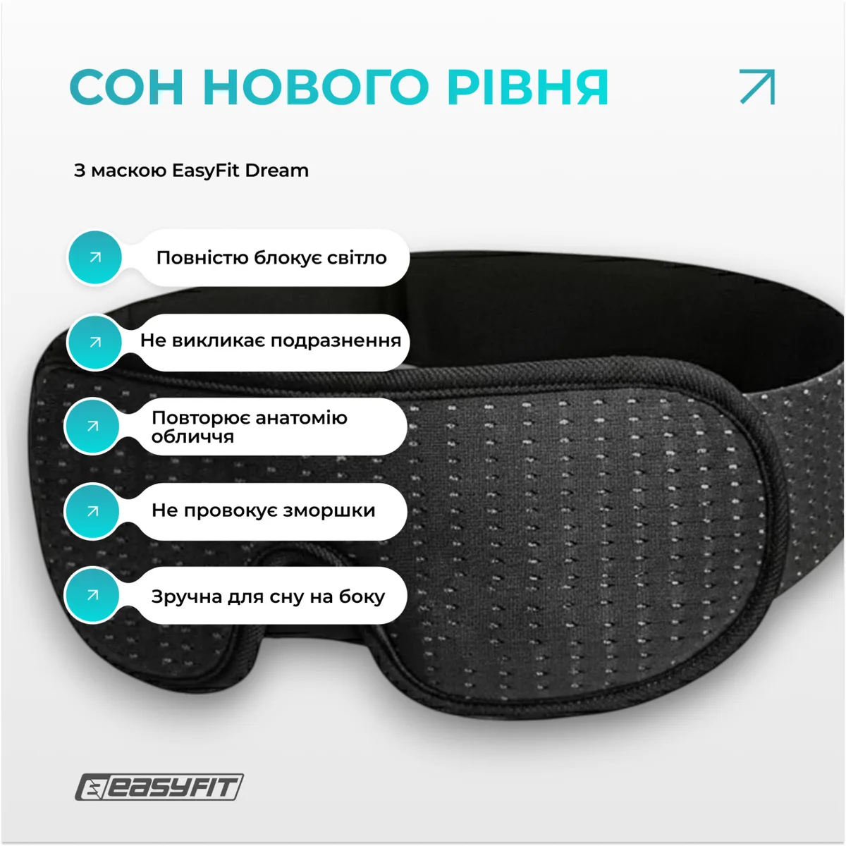 Маска для сна 3D EasyFit Memory Foam 68х22х8,5 см Черная