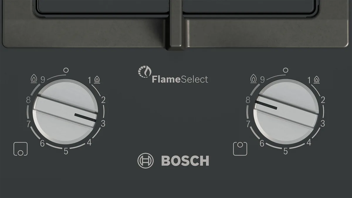 Варочная поверхность Bosch газовая 30см черная на стекле домино с чугунными решетками для кухни плита газовая