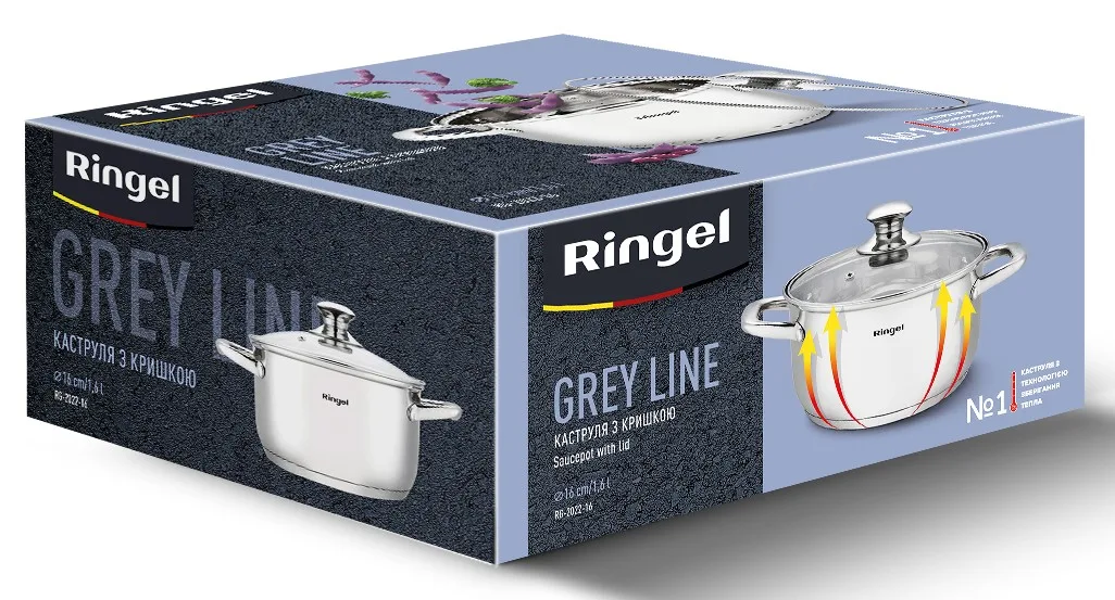 Каструля Ringel нержавіюча сталь 1,6 л 16 см Grey Line