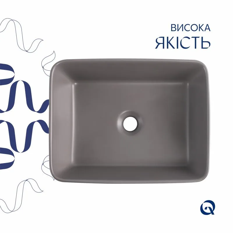 Раковина накладна Qtap Tern 480x370 мм керамічна кам'яно-сіра