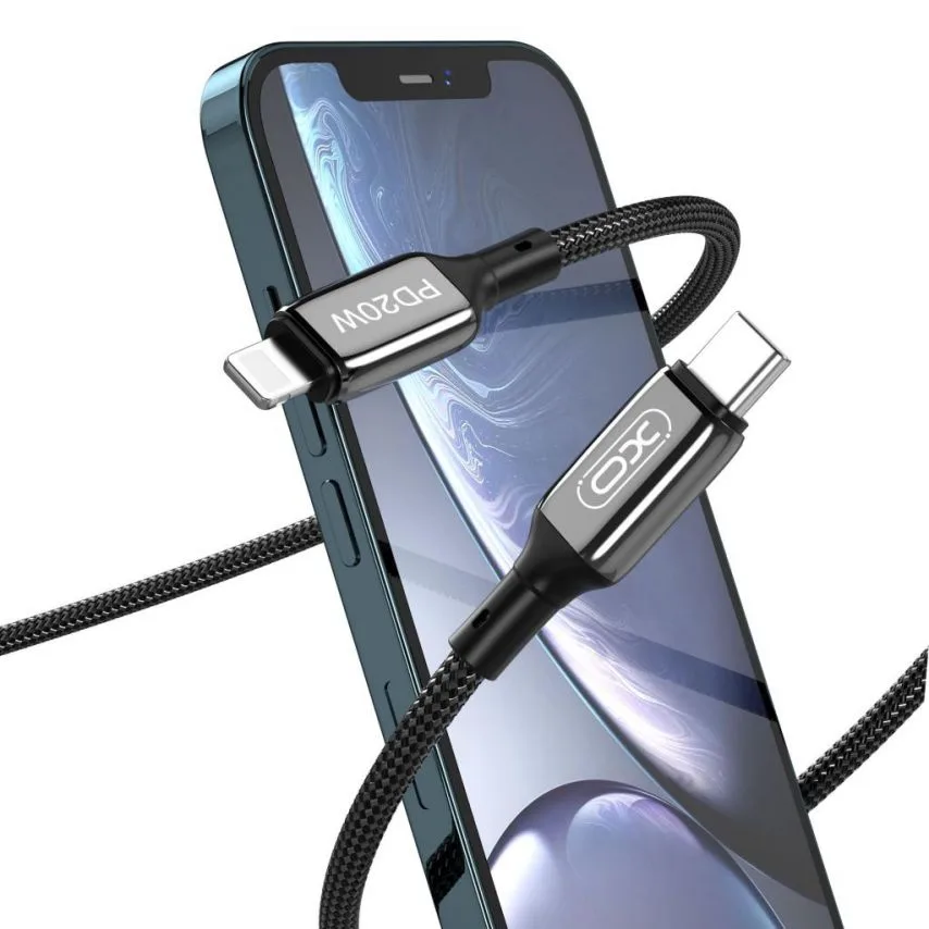 Кабель USB XO тканинний Type-C to Lightning 1м чорний 20W 2.22A