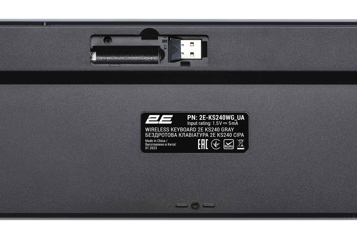 Клавиатура мембранная 2E KS240 110key, WL/BT, EN/UK, серо-черная