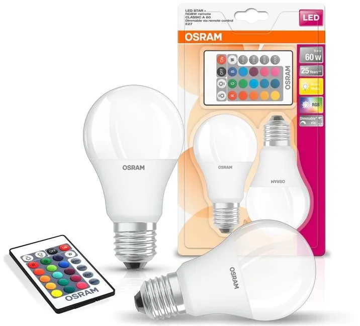 Набір ламп OSRAM LED E27 9Вт 806Лм RGB 2700К 2шт з пультом ДУ