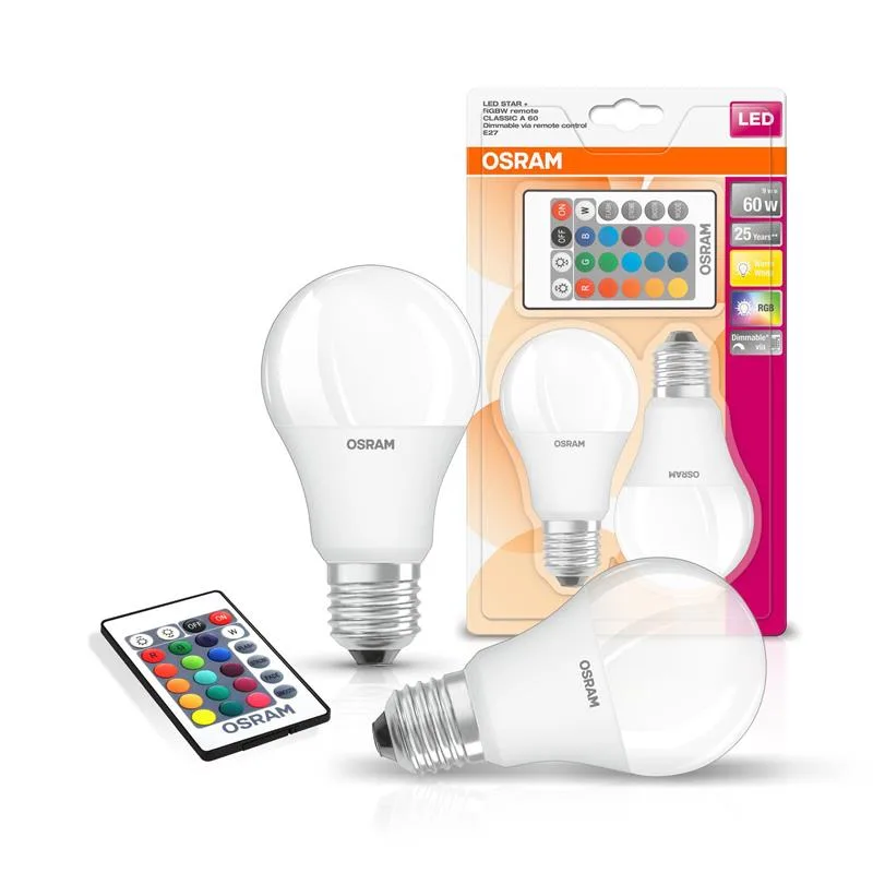 Набор ламп OSRAM LED E27 9Вт 806Лм RGB 2700К 2шт с пультом ДУ
