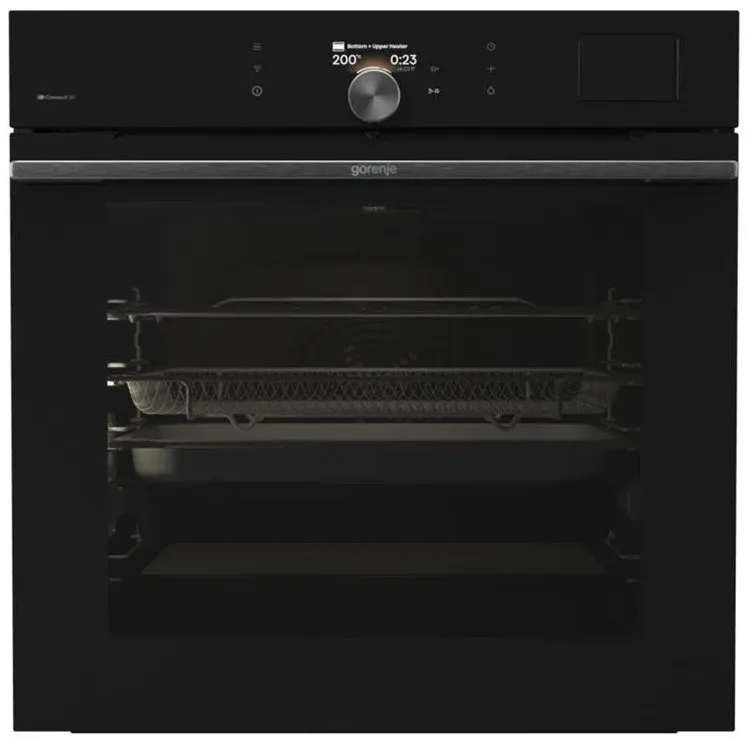 Електрична духова шафа Gorenje, 77 л, клас A+, з Wi-Fi, функцією пароварки, дисплеєм, чорна.