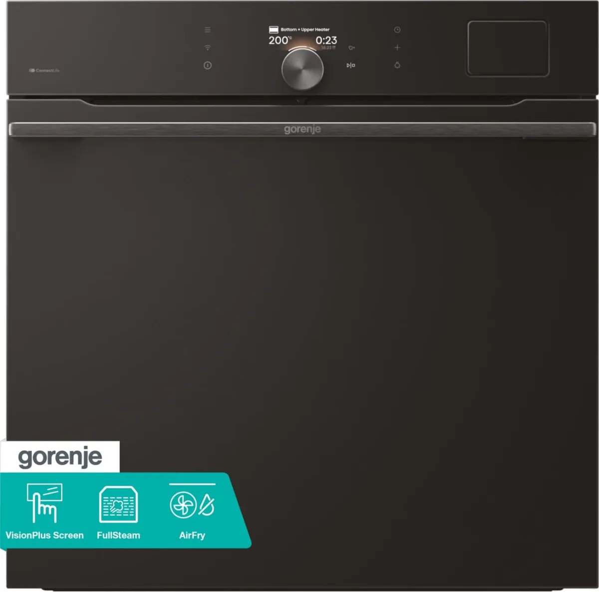 Електрична духова шафа Gorenje, 77 л, клас A+, з Wi-Fi, функцією пароварки, дисплеєм, чорна.
