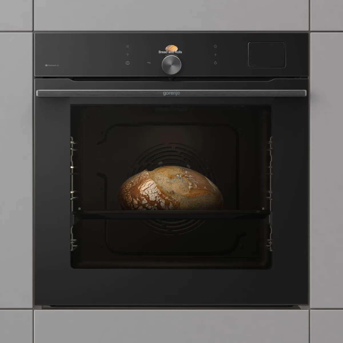 Електрична духова шафа Gorenje, 77 л, клас A+, з Wi-Fi, функцією пароварки, дисплеєм, чорна.