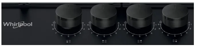 Газова варильна поверхня Whirlpool Емаль 58х3,8х51 см Чорна 4 конфорки