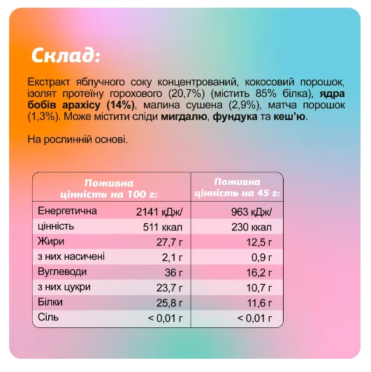 FIZI Протеїновий батончик 10x45 г Кокос Малина Матча