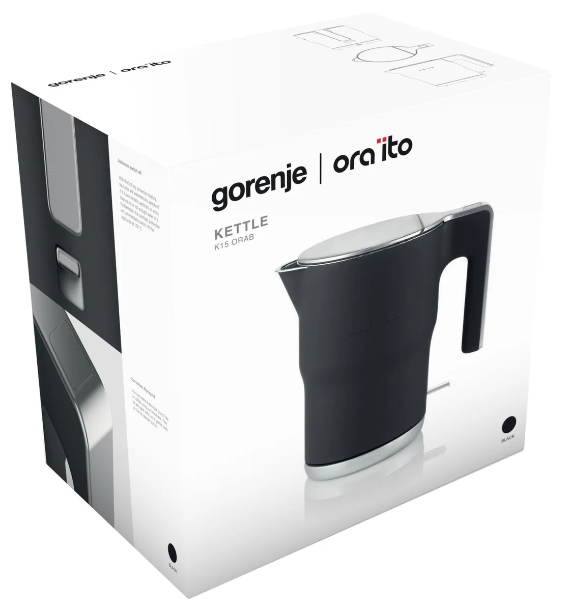 Електрочайник Gorenje 1.5л з ізольованими стінками, чорний матовий.
