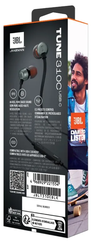 Гарнітура JBL дротова силіконова 9 мм Чорна USB-C