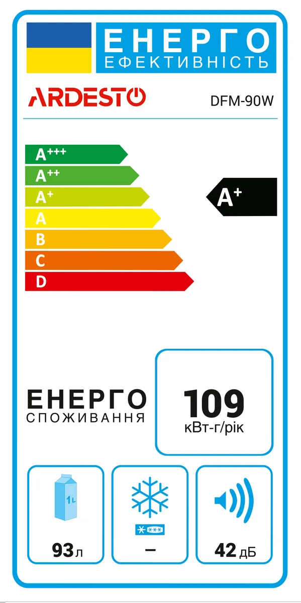 Міні-холодильник ARDESTO, 85x47.2x45 см, 93 л, клас енергоефективності А+, ST, білий.