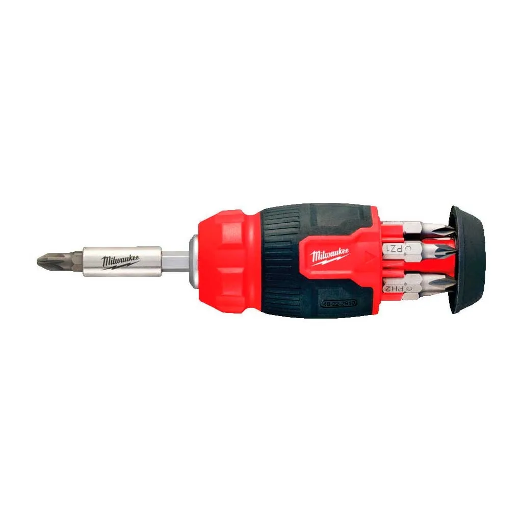 Викрутка Milwaukee 8 насадок двокомпонентна рукоятка PH1 PH2 PZ1 PZ2 T15 SL 0,6x4,5 SL 1,2x6,5 мм