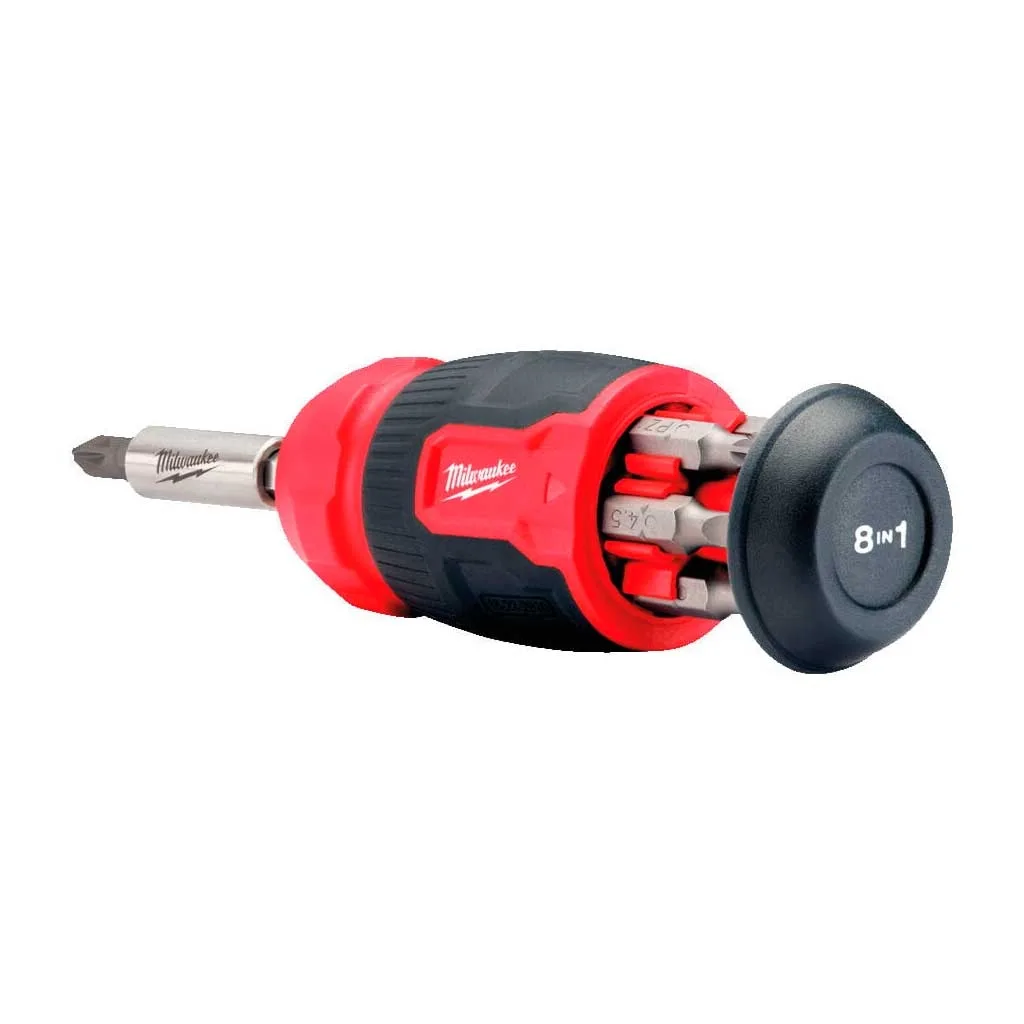 Викрутка Milwaukee 8 насадок двокомпонентна рукоятка PH1 PH2 PZ1 PZ2 T15 SL 0,6x4,5 SL 1,2x6,5 мм