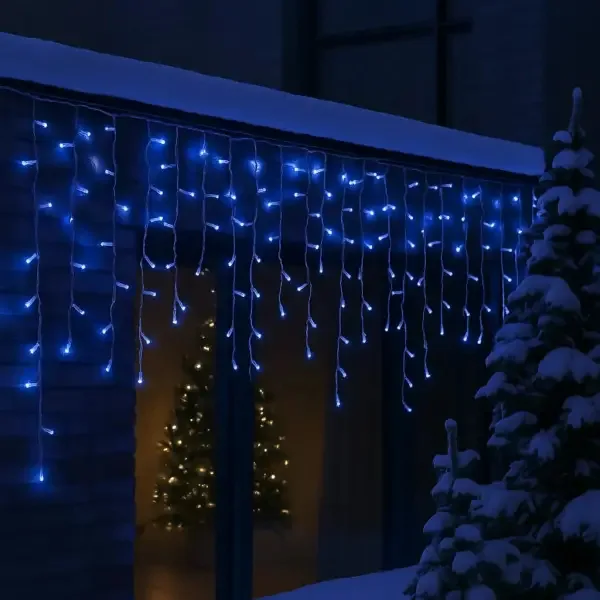 Вулична гірлянда Бахрома 12 м 200 LED білий провід синій