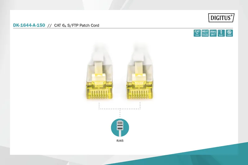 Патч-корд DIGITUS CAT 6a S-FTP, 15м, AWG 26/7, Cu, LSZH, сірий