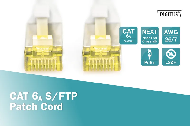 Патч-корд DIGITUS CAT 6a S-FTP, 15м, AWG 26/7, Cu, LSZH, сірий