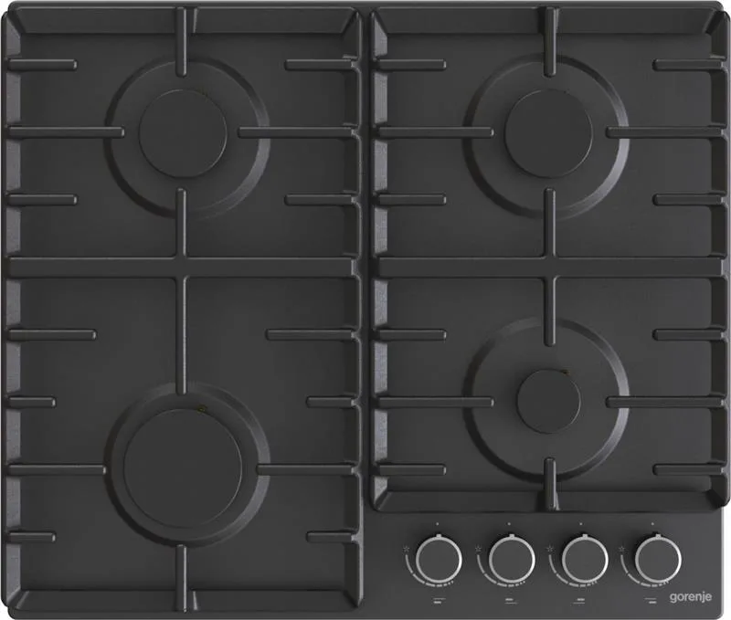 Газова варильна панель Gorenje, 60 см, чавунна, чорного кольору.